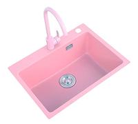 Undermount Kitchen Sink Pink Kitchen Bar Sinks, With Faucet Quartz Stone Bar Sink, Square Single Bowl Prep Sink, Drop-In Or Undermount Installation, Easy To Clean (Color : Pink~B, Size : 60x45cm)