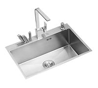 Undermount Kitchen Sink With Faucet Silver Square Shape, Single Bowl Stainless Steel Bar Prep Sink, Drop-In Or Undermount Installation (Color : Silver~B, Siz