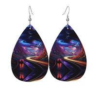 underpasses double-sided printed leather earrings int and shape of water drops, creative, light and novel, bright and vivid colors.