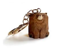 UNDERPINE Lovely Bear Keychain Keyring Clip Charm Accessories Miniature Carved Wood Figurine