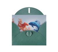 Undersea animals fighting Dark Green Patterns greeting card 6x4 inches with envelope, covering birthdays, weddings and other occasions