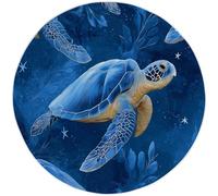 Undersea Creatures Sea Turtle Pattern Round Area Rug - 160 cm, Navy Blue Machine Washable, Non-Slip, Short Pile Round Carpet Easy Care - Perfect for Living Room, Bedroom and Dining Room Décor