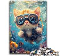 Undersea Diver Cat 1000 Pieces Jigsaw Puzzle for Adults& Teens,Pattern Assembly Fun at Home Activities,Birthday Present,Travel Gifts (50X75cm)