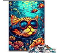 Undersea Diver Cat Jigsaw Puzzles for Teenagers, Family Fun Games Fun at Home Activities, Birthday Present, Travel Gifts (size 26x38cm)