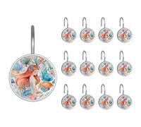 Undersea Mermaid Stainless Steel Shower Curtain Hooks, Silent Glide Rings for Bathroom Use