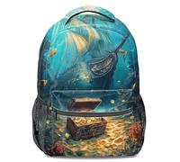 Undersea Pirate Ship Print Backpack, Kids Adventure Treasure Hunt Rucksack, Teenager Travel Daypack (print 1)