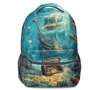 Undersea Pirate Ship Print Backpack, Kids Adventure Treasure Hunt Rucksack, Teenager Travel Daypack (print 2)