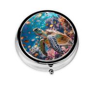 Undersea Turtle Small Pill Box 3 Compartment Portable Pill Box for Purse Pocket Ocean Animal Mini Medicine Organiser for Daily Vitamin Fish Oil Storage
