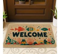 Undersea Welcome Doormat, Bright Tropical Fish Outdoor & Indoor Entry Mat, Summery Coral Reef Decor, Non-Slip Water-Resistant Door Mats, Easy Maintenance 29x17 Inch