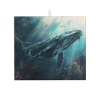 Undersea Whale Print Absorbent Dish Drying Mat for Kitchen Countertop Pad Non-Slip Foldable Reusable