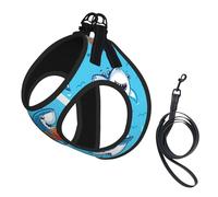 Undersea Whale Print Harness Leash Set For Cats And Dogs, Reflective Adjustable, Soft Breathable Mesh Vest With Escape-Proof Lead, For Small Pets And Kitten Puppies