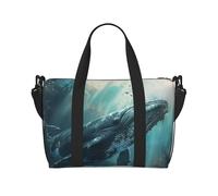 Undersea whale Print oblique across Hand Travel Bag Polyester Women Men Overnight Duffel Carry-on Tote Bag, Black, One Size, Black, One Size