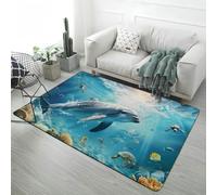 Undersea World Area Rugs Blue Shark Dolphin Modern Children's Bedroom Decorative Rug Non-slip and Washable Carpet for Living Room and Kids' Rooms, Boys and Girls Play Mat, 160x200 cm, Color 2