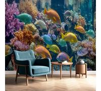 Undersea World Wall Mural Colorful Fish Wallpaper Non-Woven Coral Reef Living Room Bedroom Kitchen Office Background Wall Covering 400 x 280 cm