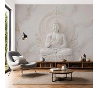 Understated Luxury White Porcelain Photo Wallpaper Mural, 400x280cm Silk Wall Mural Zen Buddhist Statue Sculpture Wall Art for Bedroom, Office and Sofa TV Background Decoration Poster, Pure White