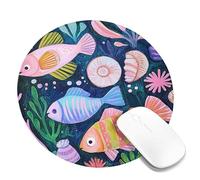Underwater Adventure Colorful Fish Mouse Pad, Vibrant Aquatic Scene Mousemat, Non-Slip Washable Gaming Mouse Pad for Home and Office Use, Fun and Fanciful Design Round 8x8 Inch