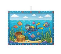 Underwater Adventure Dish Drying Mats for Kitchen, Colorful Fish Absorbent Drainer Rack Mat, Summer Ocean Microfiber Drying Pad for Coffee Bar Protector 18x24 Inch