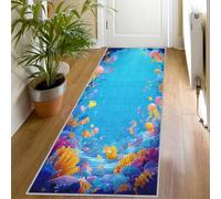 Underwater Animal Print Runner Rug for Hallway, 60x120, Blue Ocean Fish Pattern Throw Rug Entrance Kids Boys Girls Decor Carpet, Washable Non-Slip Rugs Runners for Living Room Bedroom Hp759