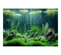 Underwater Aquarium Background Under The Sea Ocean Bed Stone Grass Leaves Fish Tank Background Vivid Fresh Aquatic Green Plants Rock with Moss Aquarium Fish Tank Backgrounds Decor Vinyl 48x18in