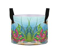 Underwater Blue Ocean Landscape with Sea Turtles Fish Sea Plants 7 Gallon Grow Bags, Heavy Duty 450 G Thick Felt Cloth Fabric Plant Pots with Handles for Garden Potato Fruits Vegetables Flowers