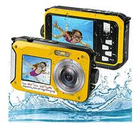 Underwater Camera, 10ft Waterproof Camera, Full HD 2.7K 48MP, 16X Digital Zoom, Underwater Digital Camera with Selfie Dual Screen, DV Digital Camera for Snorkeling (Yellow)