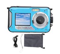 Underwater Camera, 2.7K 48MP 16X Zoom Water proof Camera 2.7in+1.8 in Dual Screen LCD Display Selfie Digital Camera 11ft Underwater Camera for Snorkeling (Blue)