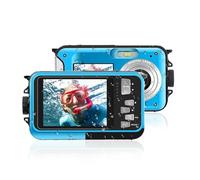 Underwater Camera, 2.7K 48MP Waterproof with 2.7in+1.8in Dual Screen LCD Display for Snorkeling (Blue)