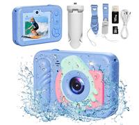 Underwater Camera, 48MP 5FT Waterproof Digital Camera with 32GB Card, Autofocus Floatable Waterproof Camera with HD Screen, 8X Digital Zoom, for Kids Water Park, Swimming (Foot Style, Blue)