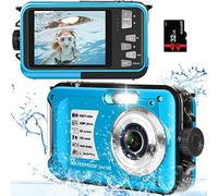 Underwater Camera Waterproof Camera 10 ft 1080P Full HD 30MP Underwater Camera 16X Digital Zoom with 32GB Card Anti Shake Digital Camera Blue