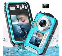 Underwater Camera, YISENCE UHD 4K 56MP Autofocus Digital Camera Waterproof with a 32GB Card Selfie Double Screens Waterproof Camera for Snorkelling