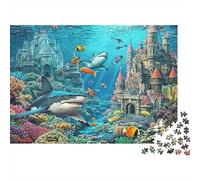 Underwater Castle Fantasy 100% Recycled Cardboard Underwater Castle Sharks 1000 Piece Jigsaws for Adults Brain Development Classic Games 52x38cm/1000pcs