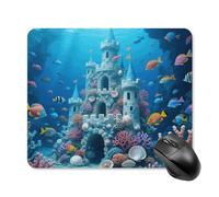 Underwater Castle Mouse Pad Square Mice Mat Waterproof Computer Mousepad with Non-Slip Rubber Base Wireless Mice Pad for Laptop Office Home Personalized Gaming Mousepad 25 * 30cm