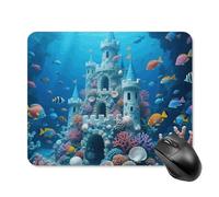 Underwater Castle Mouse Pad Square Mice Mat Waterproof Computer Mousepad with Non-Slip Rubber Base Wireless Mice Pad for Laptop Office Home Personalized Gaming Mousepad 20 * 25cm