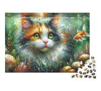 Underwater Cat Art Print Jigsaw Puzzles Puzzle for Adults Kids. 1000 Piece Impossible Challenge Toy Educational Games Home Decoration for Educational Games Gifts 52x38cm/1000pcs