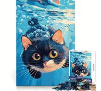 Underwater Cat Illustration 1000 Pieces Puzzles for Adults Cognitive Memory Easy Relaxation Crisp Edges Unique Gift (50x75cm)