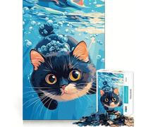 Underwater Cat Illustration Adults 1000 Piece Jigsaw Puzzle Memory Fun Game Clean Cut Sturdy Components Unique Gift for Stress Relief (50x75cm)