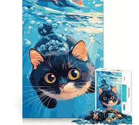 Underwater Cat Illustration Adults 1000 Piece Jigsaw Puzzle Memory Fun Game Clean Cut Sturdy Components Unique Gift for Stress Relief (38x52cm)