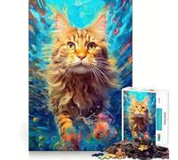 Underwater Cat Jigsaw 1000 Pieces for Teenagers Memory Train Fun Clean Seamless Connection Relaxing Indoor Group Activity (50x75cm)
