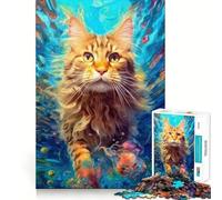 Underwater Cat Jigsaw Puzzle 1000 Recall Fun Play Advanced Laser Cutting Tech Holiday Indoor Entertainment Toy (38x52cm)