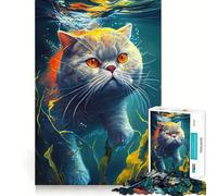 Underwater Cat Jigsaw Puzzle1000 Pieces Mind Train Fun Clean Cut Sturdy Components Captivating Leisure for Cozy Indoors (38x26cm)