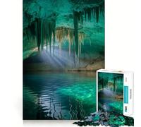 Underwater Cave with Stalactites And Light Jigsaw 1000 Pieces for Teenagers Memory Train Fun Clean Seamless Connection Relaxing Indoor Group Activity (38x26cm)
