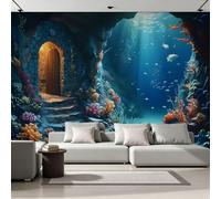 Underwater Caves Photo Wallpaper for Bedroom Coral Mysterious 3D Small Wall Mural, Removable Peel and Stick Self-Adhesive Wall Decal for Boys Girls Living Room Office Decor 79"x 55" 19U-25