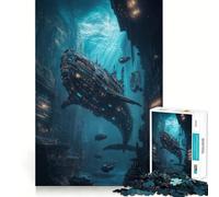 Underwater Cityscape with Whale Ship Jigsaw Puzzle 1000 Think Boost Game Tight Lock No Loose Pieces Interactive Brain Challenge for Home (38x26cm)