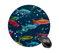 Underwater Colorful Minnows Round Mouse Pad, Non-Slip Rubber Base Waterproof Washable, Computer Mouse Mat for Office Gaming Studying, Premium-Textured Durable Portable Circle Mousepad for Desktop PC N