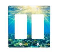 Underwater Coral Light Switch Cover Plate/Outlet Covers, Aqua Blue Ocean Scene for Home Decor, Thermoplastic Wall Plates, Standard Size Double Rocker