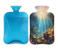 Underwater Coral Ocean Fish Hot Water Bottle with Cover, 2L Hot Water Bag for Pain Relief, Neck and Shoulder, Hand Feet Warmer
