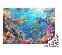 Underwater Coral Reef_1 1000 Piece Turtle Dolphin Reef Jigsaw Puzzle For Adults Thick Card Board Relaxation Difficult Game Gifts Great Gift Idea 52x38cm/1000pcs