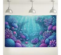 Underwater Coral Reef Backdrop, Colorful Ocean Scene Decorations, Blue Violet Marine Photography Background for Parties, Summer Beach Theme Events 71x43 Inch