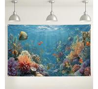 Underwater Coral Reef Backdrop, Colorful Ocean Scene Party Decorations, Marine Life Photography Background for Summer Beach Events 71x43 Inch