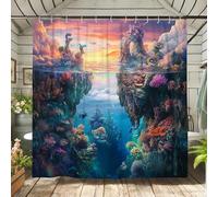 Underwater Coral Reef Shower Curtain, Colorful Aquatic Ocean Scene Bath Curtain for Bathroom Decor, Summer Beach Nautical Theme Waterproof Fabric Shower Curtain Set with Hooks 72x72 Inch